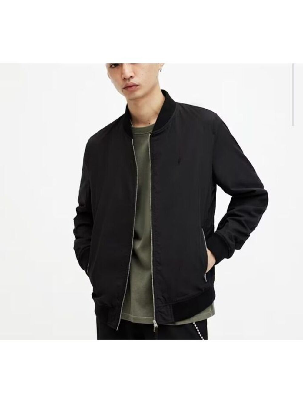 Size L - AllSaints Men's Bassett Black Bomber Jacket